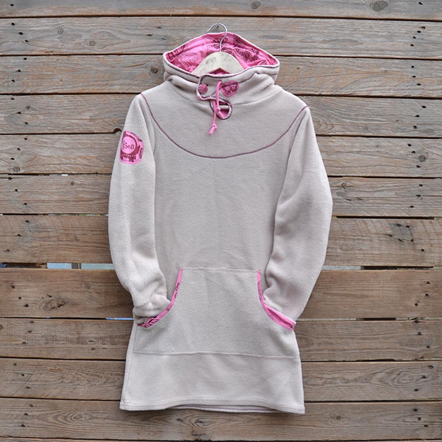 Front Women's hoody dress in natural and candy