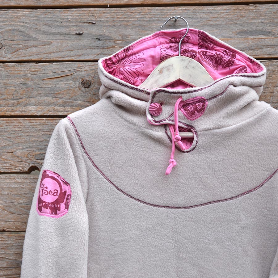 Close up Women's hoody dress in natural and candy