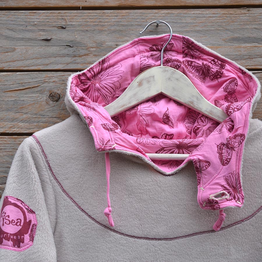 Close up Women's hoody dress in natural and candy