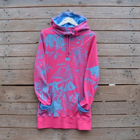 Jersey hoody dress in cerise/turquoise in size 8
