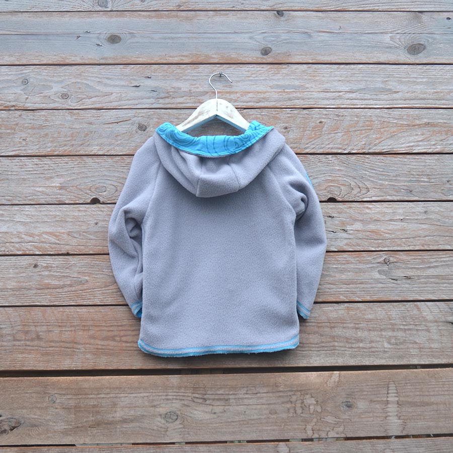 Kid's reversible hoody in light grey/turquoise