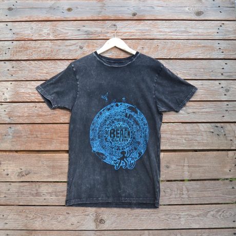 Distressed t-shirt with beach clean design in teal ink