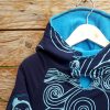 Kid's reversible hoody in turquoise/navy - close up