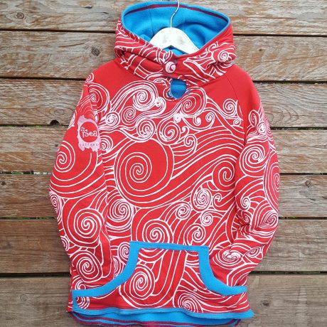 Kid's reversible hoody in turquoise/red - front