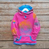 Kid's reversible hoody in turquoise/cerise - front