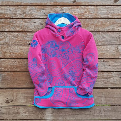 Kid's reversible hoody in turquoise/cerise - front