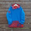 Kid's reversible hoody in turquoise/red - fleece front