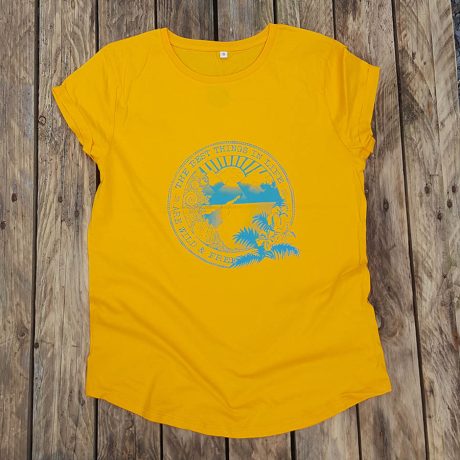 Organic women's t-shirt in gold - wild and free